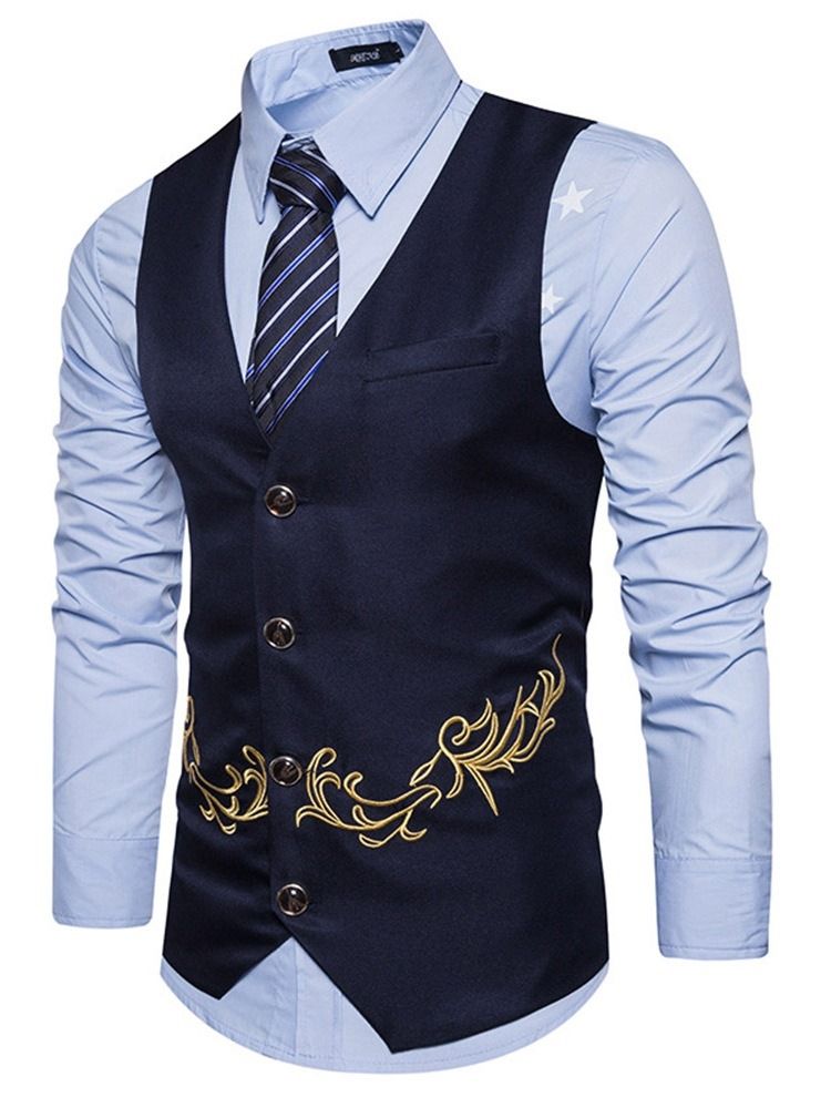 Knapp V-Hals Plant Enkeltspent Vest For Menn
