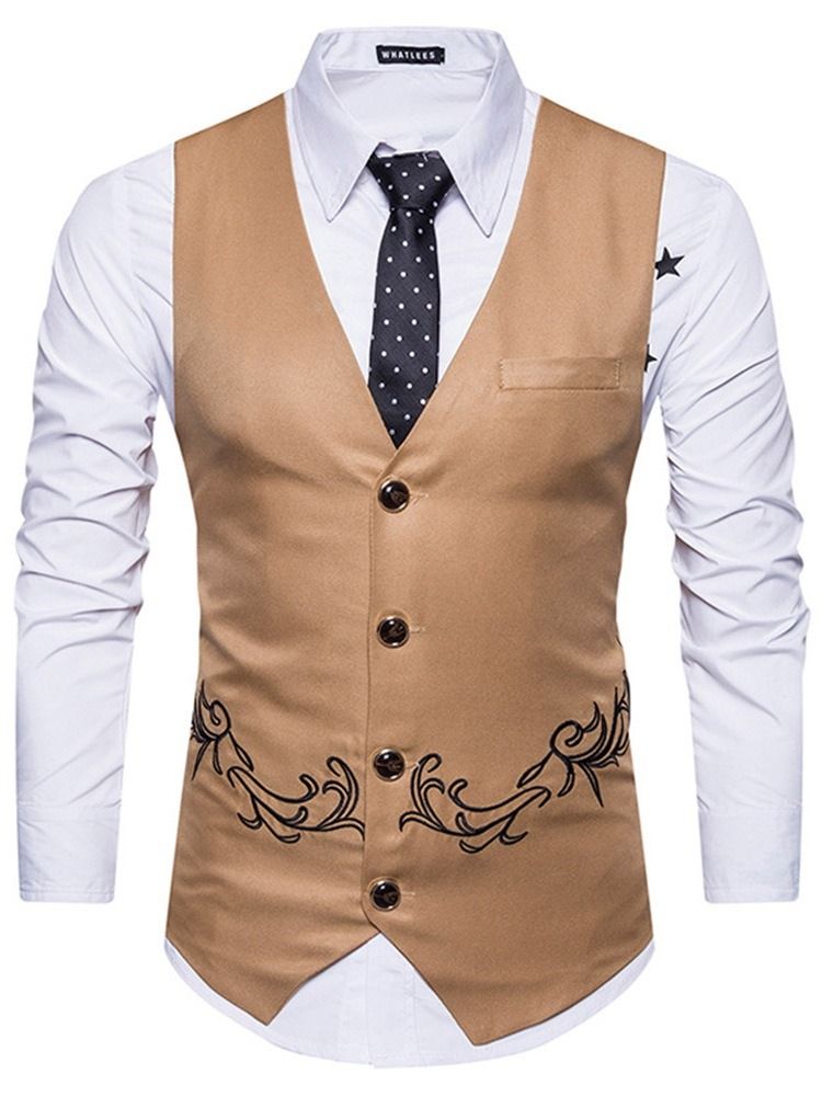 Knapp V-Hals Plant Enkeltspent Vest For Menn