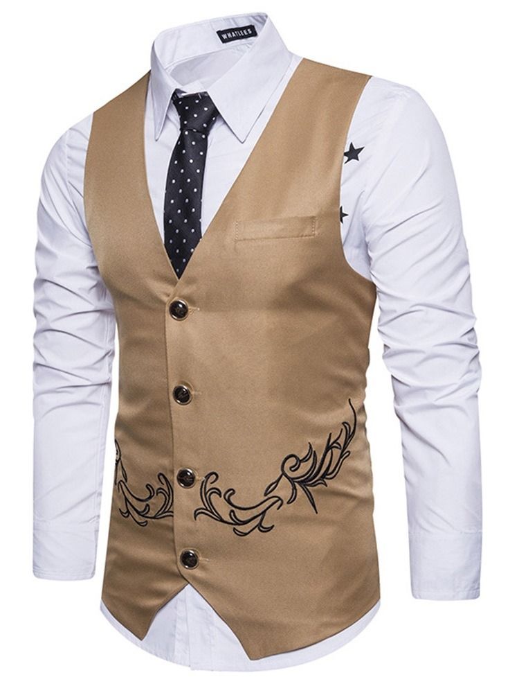 Knapp V-Hals Plant Enkeltspent Vest For Menn