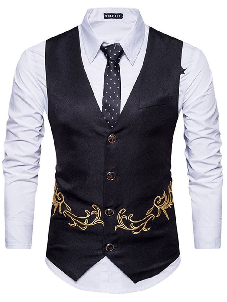 Knapp V-Hals Plant Enkeltspent Vest For Menn