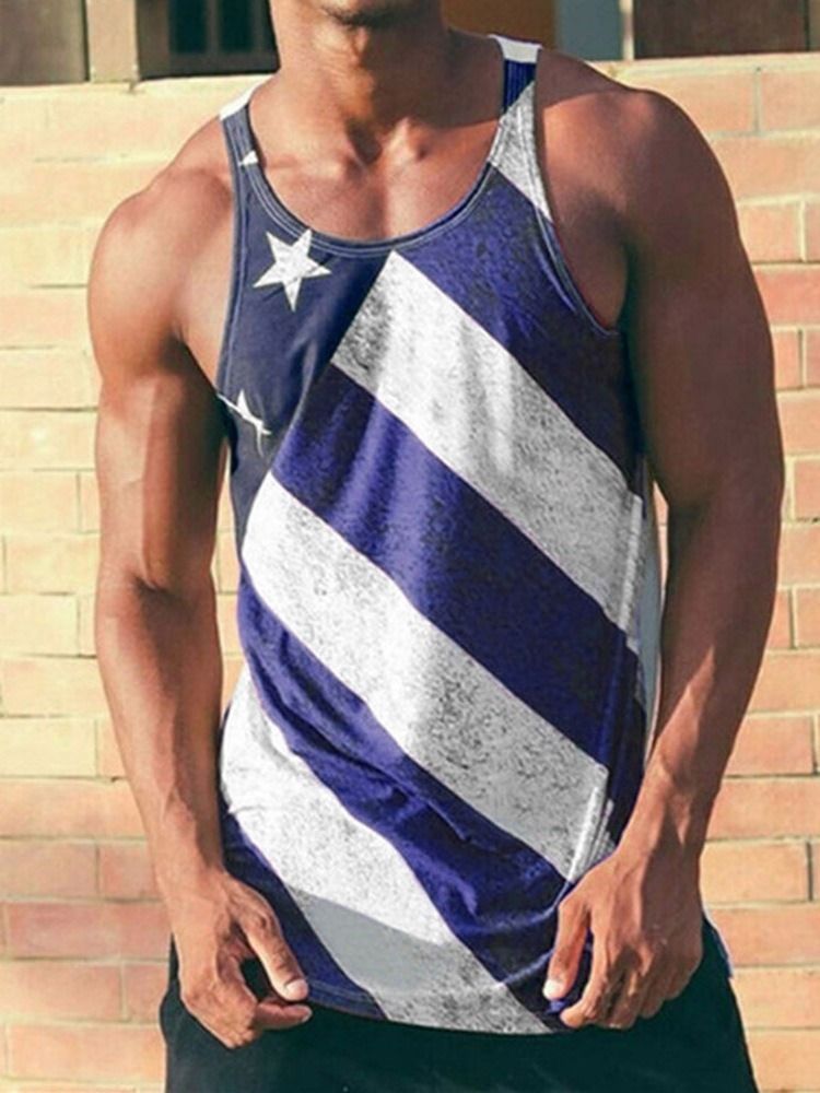 Stripe Slank Rund Hals For Menn Casual Vest