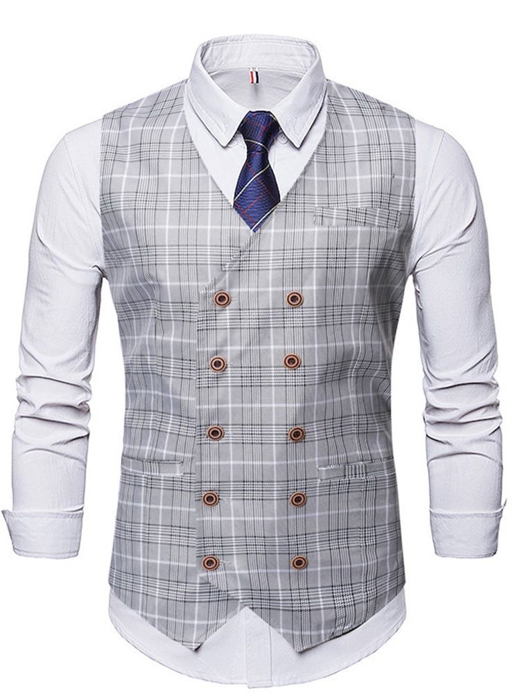 V-Hals Rutete Print Høst Vintage Vest