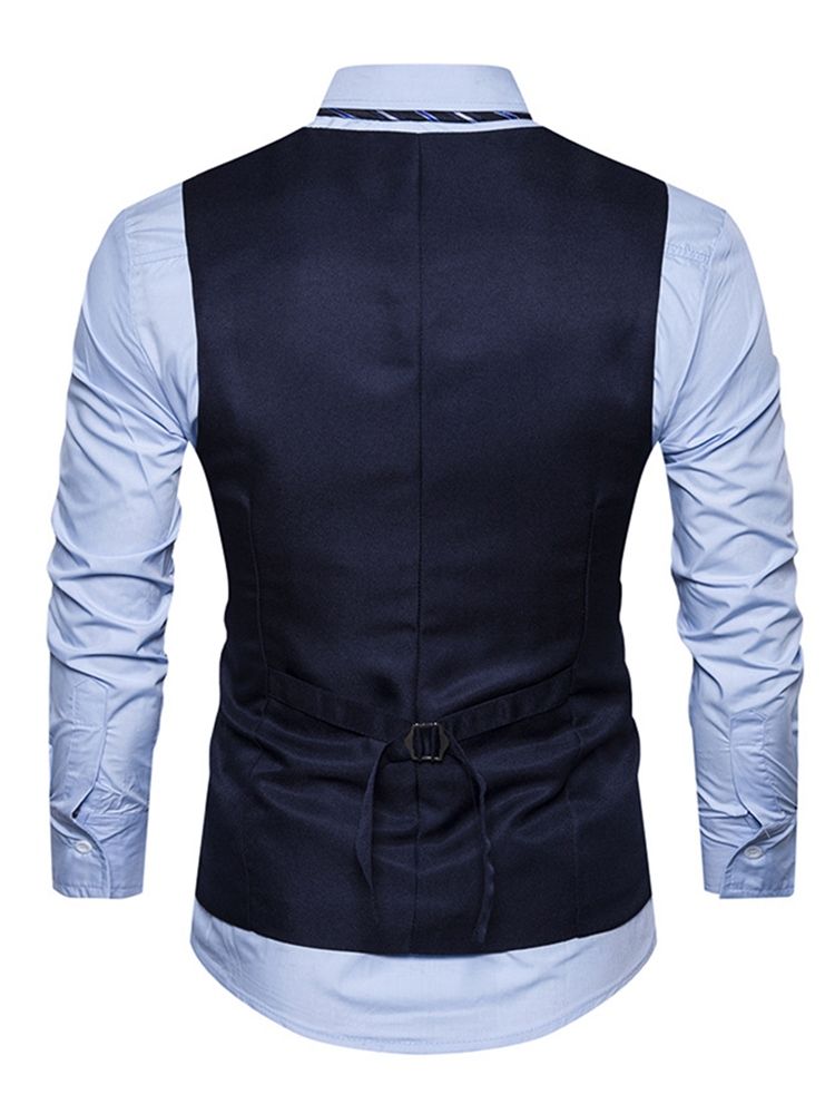 Vogue Vanlig Broderi Bomull V-Hals Slim Herrevest