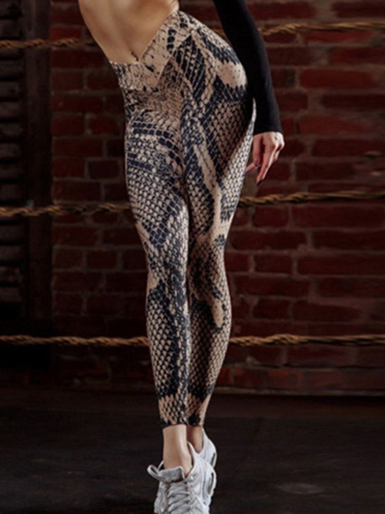 3D Slangeskinnsmønstertrykk For Kvinner Yoga Leggings Yogabukser Tiktok Leggings Med Høy Midje