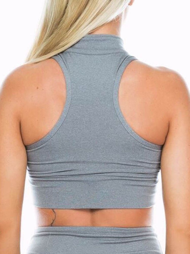 Bomull Solid Quick Dry Front Zipper Tank Tops