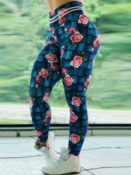 Gym Sport Fitness Floral Pustende Yogabukser Tiktok Leggings Med Høy Midje