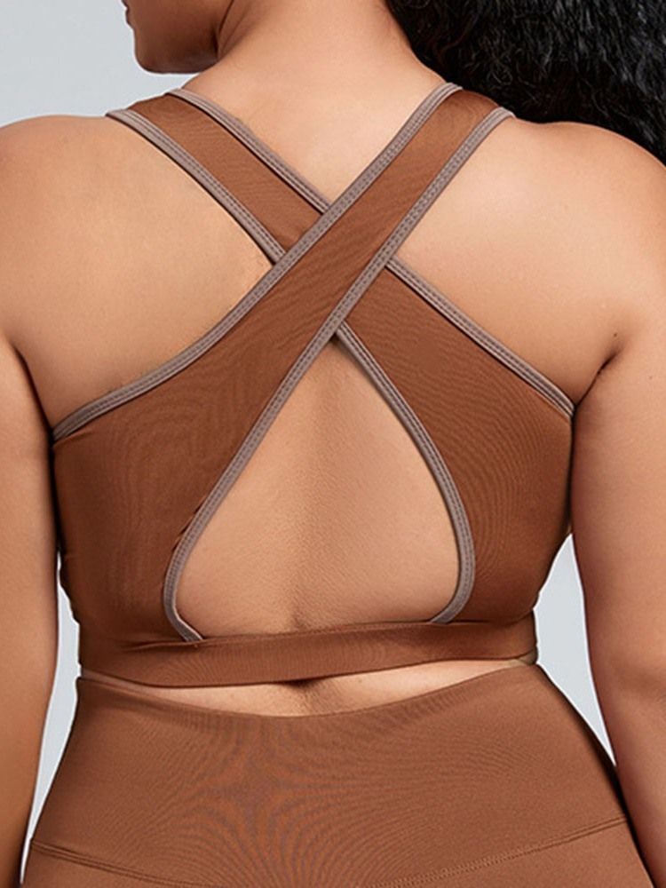 Plus Size Polyester Color Block Yoga Ermeløse Topper