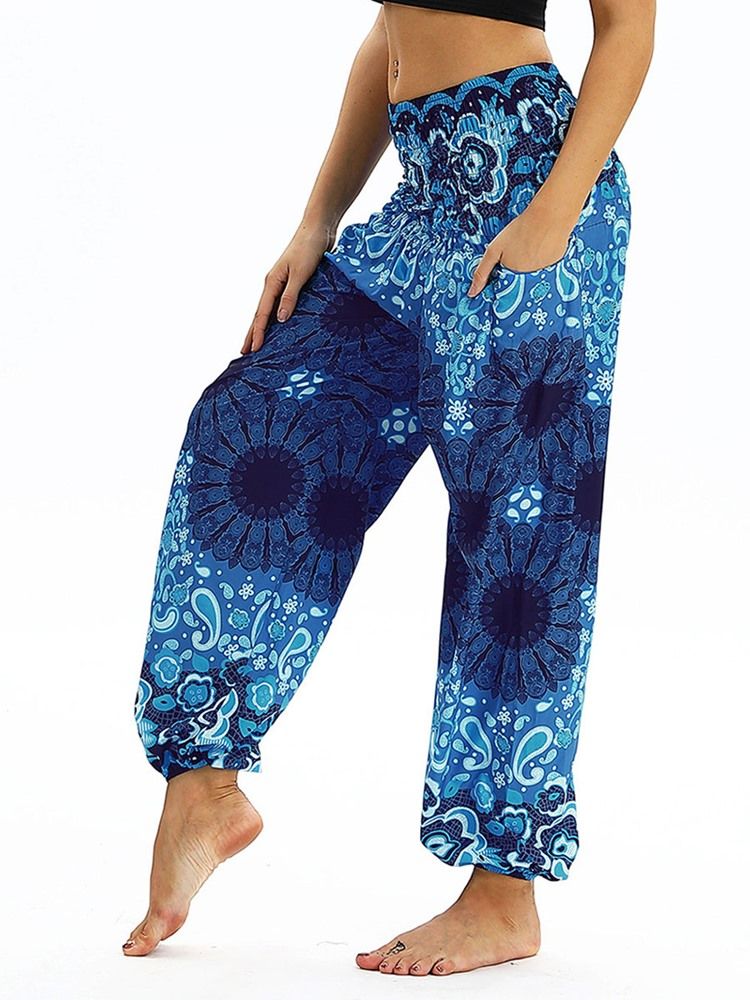 Print Løs Elastisk Midje Sport Yoga Bukser