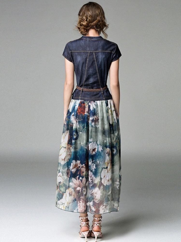 Chiffon V-Hals Reiselook For Kvinner Maxikjole